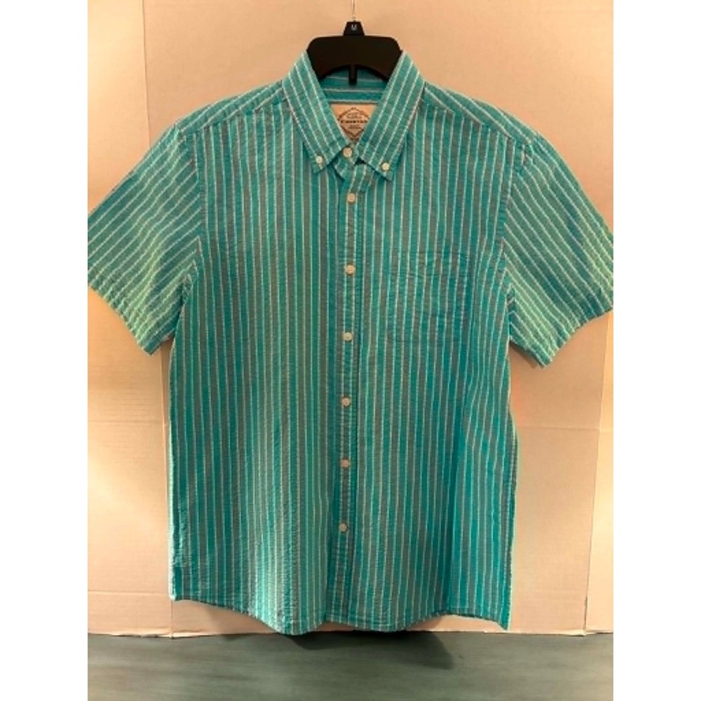 St.‎ John's Bay Mens Medium Aqua Stripe Button Front Shirt No Tuck NWT